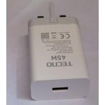 Tecno 45w Super Fast Charger With Lightning Cable - White
