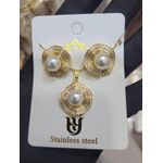 Steel 2 In 1 Necklace And Earring Jewelry Set Stainless Steel-Gold