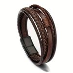 product_image_name-Fashion-1pc 21cm Brown Mens Braided Bracelet Leather Cuff Angle Wristband,Trendy Multi-Layer Braided Bracelet With Alloy Magnetic Clasp For Men - Fashionable Accessory-4