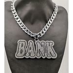Silver Men Cuban Chain with Bank Pendant