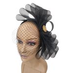 Black Fascinator with Veil - Gold Stone