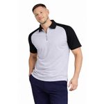 DAMBA Men’s Raglan Zip-Neck Two-Tone Polyester Polo Shirt – Smart Fit Casual Wear - Ash and Black