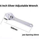 product_image_name-Generic-6 Inch Silver Adjustable Wrench, 20mm Wide Jaw Opening, Carbon Steel Heavy Duty Shifting Spanner-1