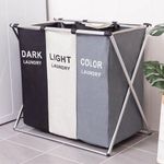 Generic Laundry Hamper Foldable Basket 1/2/3 Section Portable D Grey - image 2
