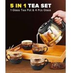 Glass Tea Pot and Cups Set - 800ml Teapot with 4 Tea Cups  