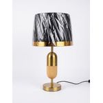Modern Brass & Wood Table Lamp with Black Shade