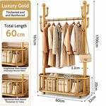 Luxury Gold Garment Rack with Storage Basket, Shoe Organizer & Double-Sided Hooks 