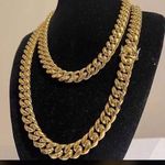 Original Quality Iced Out Cuban Gold Classic Steel Chain 2pcs