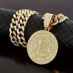 Cuban Gold chain with Iced Golden BitcoinS Cryptoe Pendant