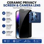 Generic iPhone 11/12/13/14/15 Pro & Pro Max Ceramic Privacy Screen Protector + Camera Lens Protector – 9H Tempered Ceramic Glass, Full Coverage, Anti-Scratch, HD Touch Sensitive
