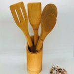 Generic 4-Piece Bamboo Kitchen Utensil Set with Holder