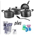 Non stick cookware, 24pcs cutlery &Cleaning brush combo set