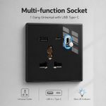 Generic Single Universal Wall Socket with Dual USB Charging Ports and Toggle Switch (Glossy Black Finish)