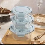 Generic Three stackable round glass storage containers with airtight, locking lids. - image 2