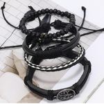 Fashion Men’s Black Leather Beaded Bracelet - image 2