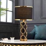 Art Deco Modern Black and Gold Ceramic Table Lamp with Geometric Lattice Overlay