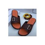 Men Brown Buckle Leather Slippers