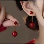 Fashion  Red Beaded  Acrylic Drop Earrings