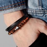 product_image_name-Fashion-Executive Brown Leather & Natural Stone Stacked Bracelet-2