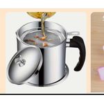 Stainless Steel Oil Filter Pot with Fine Mesh Strainer & Lid