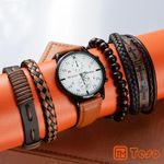 product_image_name-Teso-Men's Business Quartz Watch Leather Strap with Bracelet - Brown-1