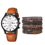 product_image_name-Teso-Men's Business Quartz Watch Leather Strap with Bracelet - Brown-2