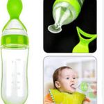 Baby Feeding Bottle With Spoon Soft Silicon-green