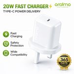 Oraimo 20W Fast Charger White Type-C Wall Plug + Free Type-C to Type-C Cable for Phones & Tablets - image 3