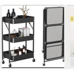 Generic 3 Tier Layer Foldable Multi-purpose Kitchen Trolley Storage Rack