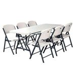 Outdoor Plastic Folding Table + 6 Chairs - WHITE