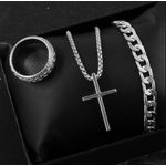 product_image_name-Fashion-3PC Men's Silver Alloy Jewelry Set: Cross Necklace, Bracelet & Ring-2