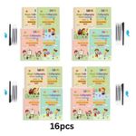 16pcs(4 Sets) 4-in-1 Calligraphy Practice Copybook – Reusable Learning Book for Kids