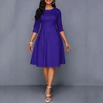 Trendy Button Flare Dress- Royal Blue