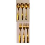 Stainless Steel Gold Plated 3pcs Spoon & 3pcs Fork - 6Pcs