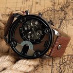 product_image_name-Fashion-Large Dial Retro Trendy Male Calendar Watch Sports Quartz PU Leather Belt Watch - Brown-3