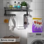 CYFAZA Bathroom Towel Rack Shelf Shower Caddy with 6 Hooks Wall Mounted Storage Shelves - image 3