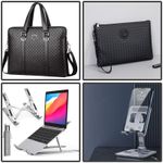 product_image_name-Generic-Exquisite High Quality Mens Leather Briefcase Handbag With Classic Design MacBook Case Laptop Bag Office Bag Business Bag + Premium Basket Leather Men's Clutch Purse + Ergonomic Aluminum Laptop Stand + Aluminum Phone Stand 4-in-1 Souvenir Gift Package -1