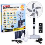 Generic High quality 16 Inches Solar Rechargeable Standing Fan 15000mAh With Solar Panel, Remote Control, LED Light & USB Output - image 2