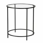 LASA Round Side Table - Glass Top Metal Frame Coffee Table - Black