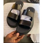 Mens Black Leather Pam - Black Palm