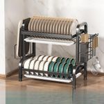 Generic Plate Rack Dish Drainer Large Dish Drying Rack For Kitchen Countertop 2-Tiers Black