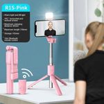 LED Bluetooth Selfie Stick Tripod Fill Light Shutter With Remote Pink