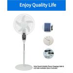 Solar power 16 Inch Solar Rechargeable Remote Control AC/DC Floor Stand Solar Fan with Solar Panel, LED Light & USB Charging.