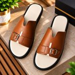 stylish brown leather palm slippers