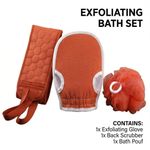 BEAUT4 3-Piece Bath Scrubbing Set - Exfoliating Back Scrubber, Mitt & Sponge Kit-Rose Pink