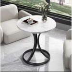 Round Marble Top Side Table with Curved Metal Base