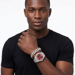 Fashion Men's Watch With Bracelet Cuban Chain -Silver/Red - image 3