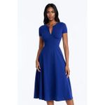 Fashion Navy Short Sleeve V-Neck Long Sleeve Stretch Midi Dress for Women Casual Everyday Wear Date Night - image 4