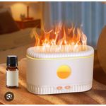 Flame Aroma Diffuser, a tabletop ultrasonic humidifier and essential oil diffuser that creates a simulated flame light effect.