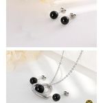 ONIBENZ Stainless Steel Heart Necklace & Black Ball Stud Earrings Set - Silver Tone